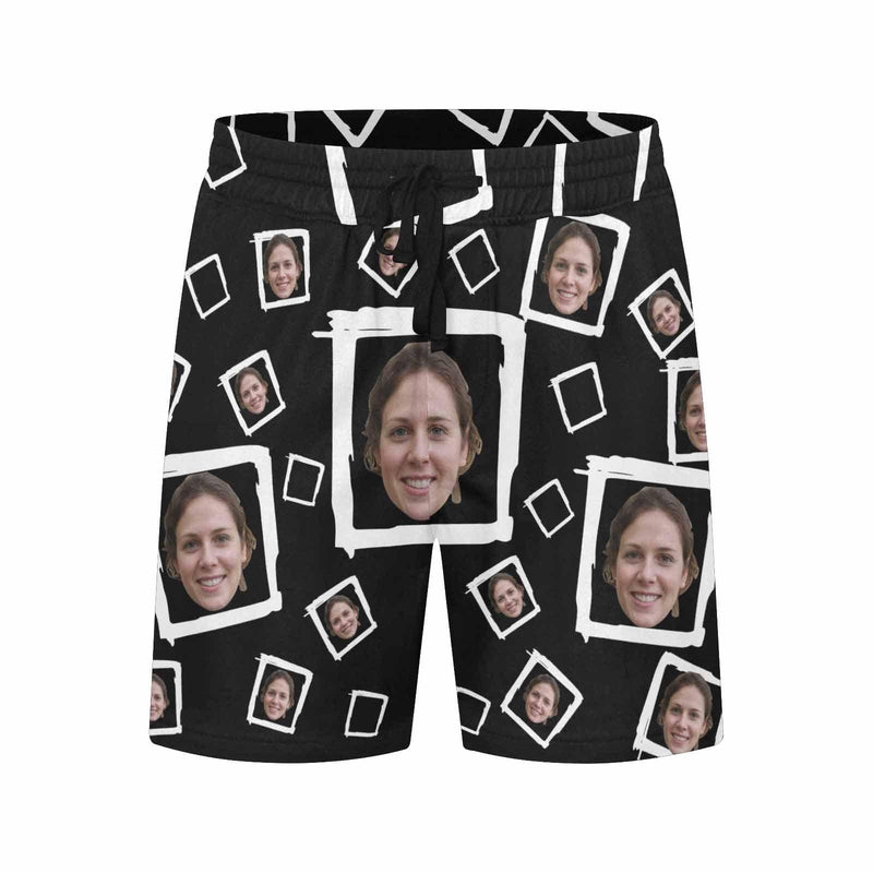 Custom Face&Logo Square Creative Men's Quick Dry Swim Shorts, Personalized Funny Swim Trunks