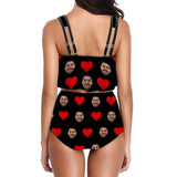 Custom Tankinis Face Red Love Black Personalized Bikini Swimsuit Women's High Waisted Swimsuit Ruffled Top Bathing Suits