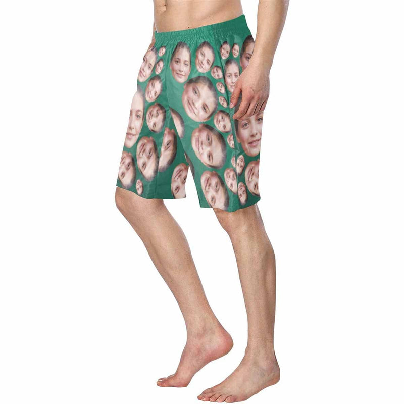 Custom Face Dark Green Personalized Photo Men's Elastic Beach Short