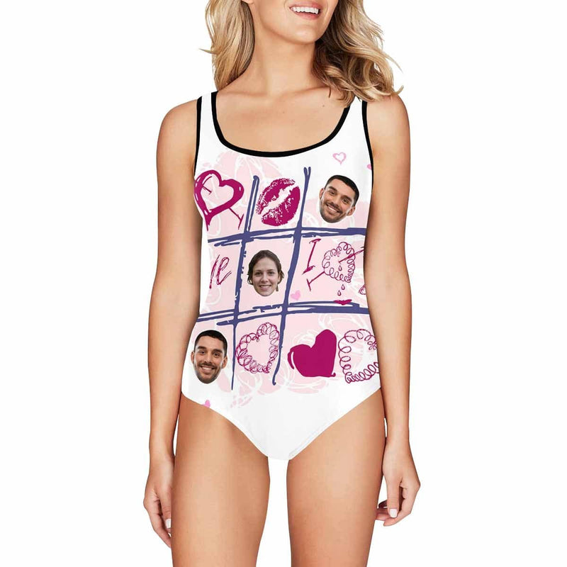 Custom Face Pink Heart&Lips Women's Tank Top Bathing Swimsuit