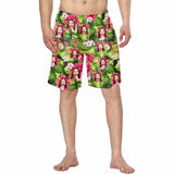 Custom Face Flowers&Leaves Personalized Photo Men's Elastic Beach Short