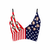 Custom Face USA Flag Bikini Top&Bottom Personalized Face Flag Bikini