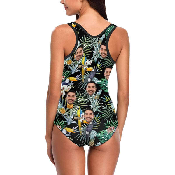 Custom Face Flower Parrot Women's Tank Top Bathing Swimsuit