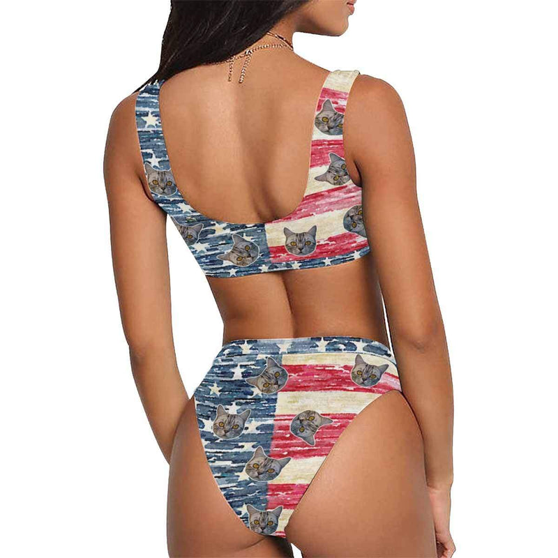 Custom Face Flag Sport Personalized Top&High-Waisted Bikini Swimsuit Celebrate Holiday Party