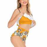 Custom Seamless Yellow Face Bikini Personalized Women Ruffle Bathing Suits Gift