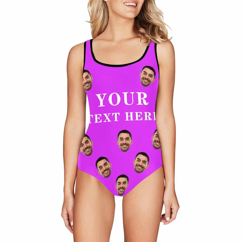 Custom Face&Text Swimsuit Personalized Bridesmaid Women's Tank Top Bathing Swimsuits Bachelorette Party