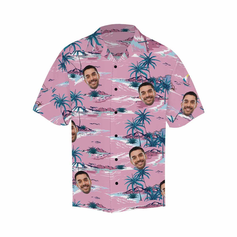 Hawaiian Shirt With Your Face Tropical Printing Trees Pink Create Your Own Hawaiian Shirt for Husband/Boyfriend