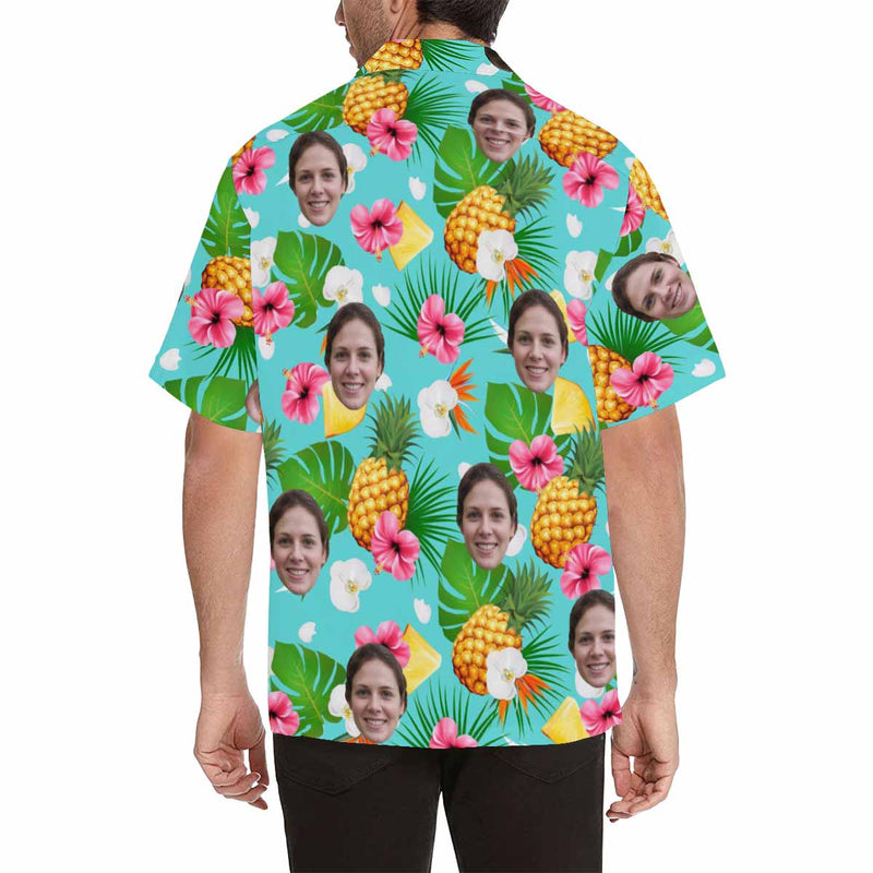 Custom Image Hawaiian Shirt with Photo Pineapple Flower Unisex & Teenage Tropical Aloha Shirt