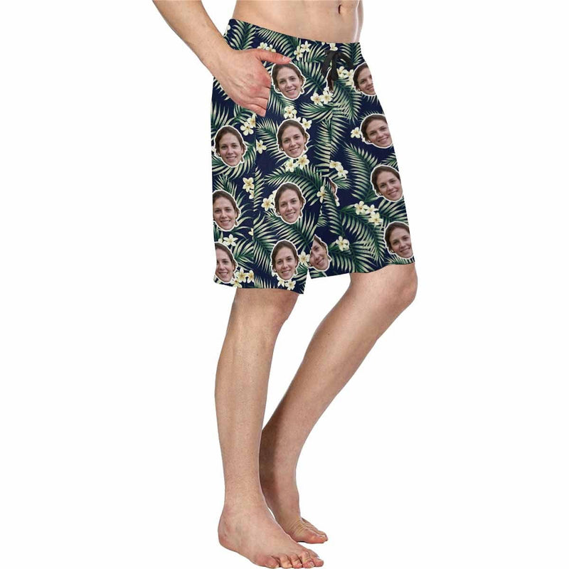 Custom Face Little Flowers Personalized Photo Men's Beach Short-Drawstring Short