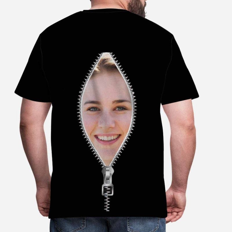 Custom Girlfriend Face Black Zipper Print T-shirt Made for You Custom Shirt Personalized Face Tshirt