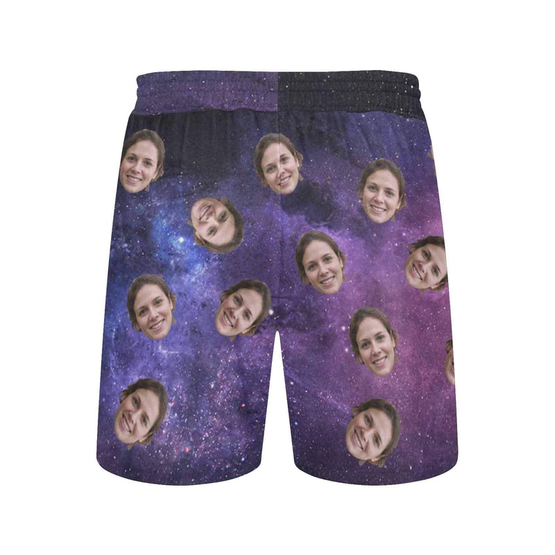 Custom Face Starry Sky Men's Quick Dry Swim Shorts, Personalized Funny Swim Trunks