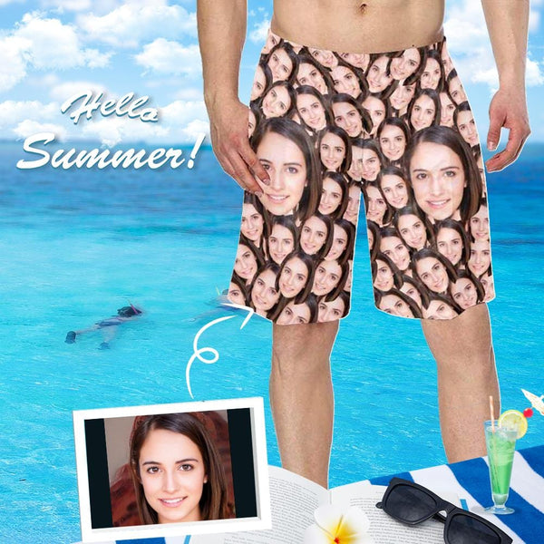 Custom Face Smash Seamless Personalized Photo Men's Elastic Beach Short