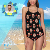 Custom Face Red Heart Women's Slip One Piece Swimsuit