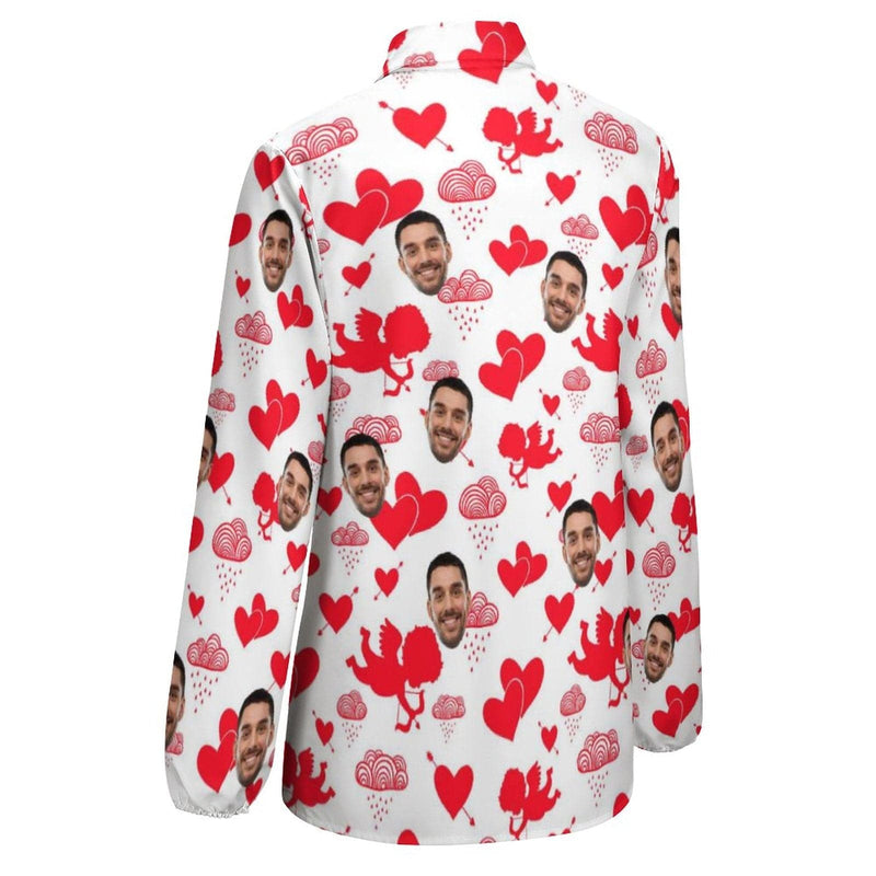 Custom Face Love Heart Vntage Casual Long Sleeve Hawaiian Shirts