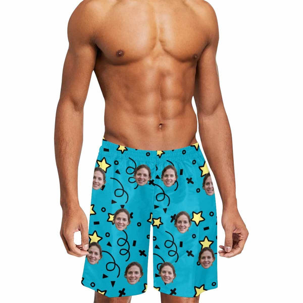 Custom Face Starts Personalized Photo Men's Elastic Beach Short