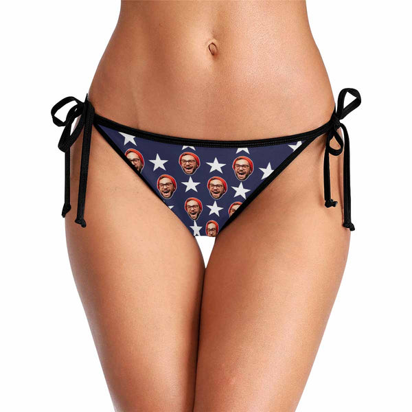 Custom Face Stars and Stripes Flag Bikini Personalized Bikini Swimsuit Bottom