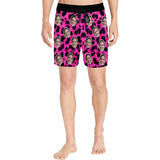 Custom Face Pink Leopard Men's Quick Dry Swim Shorts, Personalized Funny Swim Trunks