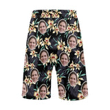 Custom Face Yellow Flowers Personalized Photo Men's Beach Short-Drawstring Short