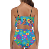 Custom Face Bikini Personalized Colorful Flowers Swimsuit Ruffle Bathing Suits Summer Vacation