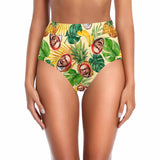 High Waisted Bikini Bottom-Custom Face Personalized Fruits And Plants Yellow Bikini Swimsuit Bottom