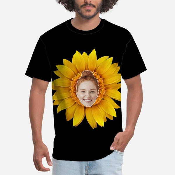 Custom Girlfriend Sunflower Men's T-shirt Put Your Face on Shirt Design for Your Own Personalized Shirt