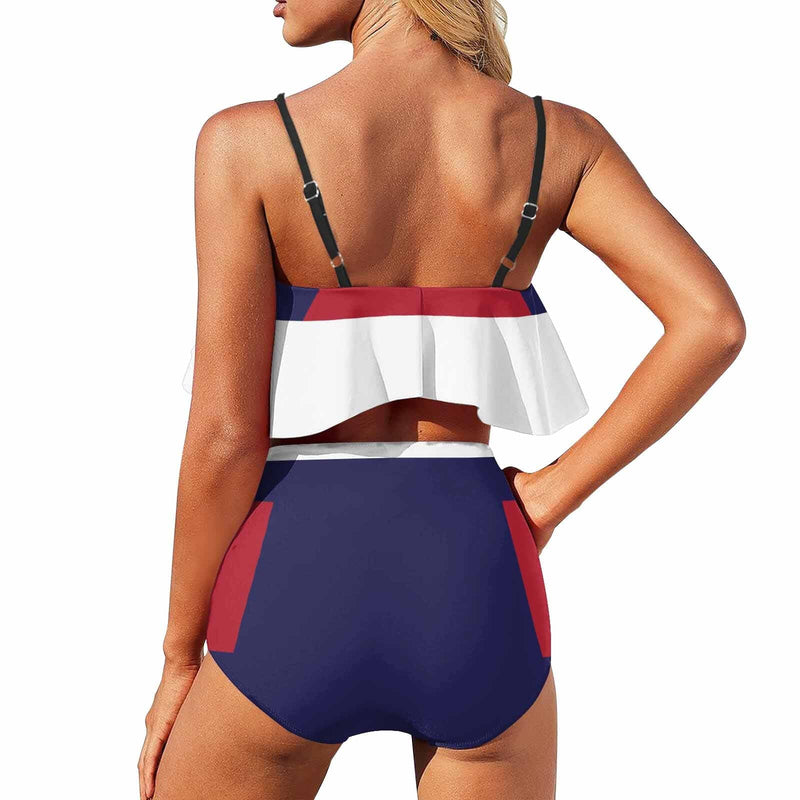 Custom Name USA Flag Bikini Personalized Women's Swimsuit Ruffle Bathing Suits