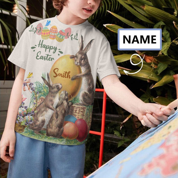 Custom Name Happy Easter Flowers Kid's All Over Print T-shirt