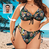 #Plus Size Swimwear-Custom Husband/Boyfriend Face Hawaiian Style Sexy Plus Size Bikini Two-piece Swimsuit