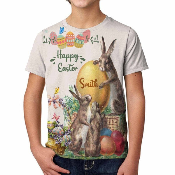 Custom Name Happy Easter Flowers Kid's All Over Print T-shirt