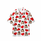 Custom Face Hawaiian Shirt White&Red Heart Custom Aloha Shirts Create Your Own Aloha Shirt Gift