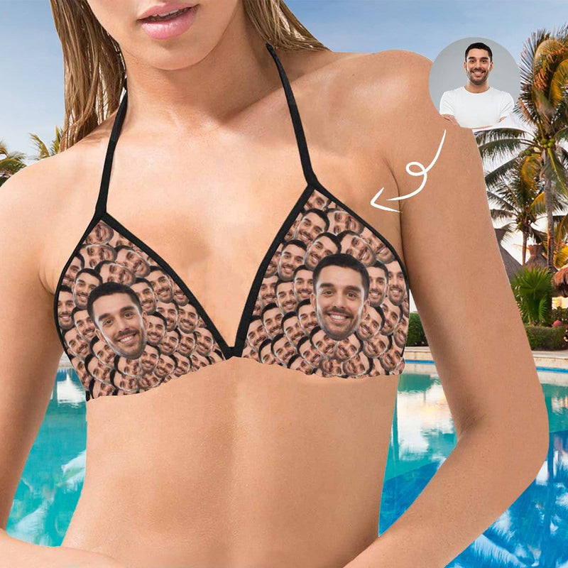 Custom Boyfriend Face Smash Personalized Bikini Swimsuit Top