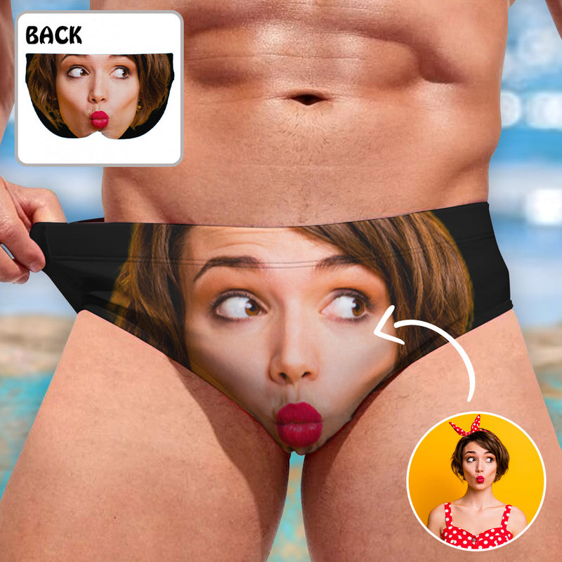 Custom Girlfriend Face Swim Shorts Personalized Swim Briefs With A Big Face