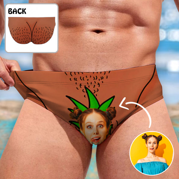 Custom Girlfriend Face Swim Briefs Personalized Brown Swim Trunks With Face