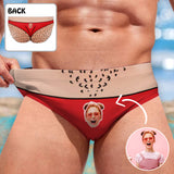 Custom Face Red And Flesh Color Swim Shorts Personalized Naughty Swim Briefs With Face