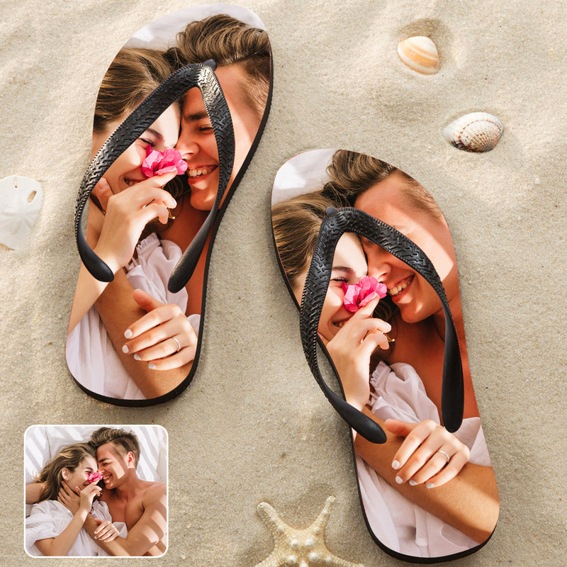 Custom Couple Photo Flip Flops Personalized Photo Face Sandals