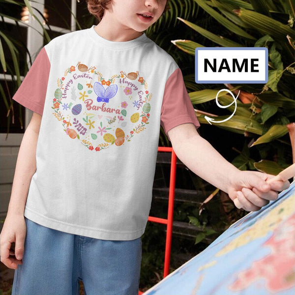 Custom Name Easter Heart Kid's All Over Print T-shirt