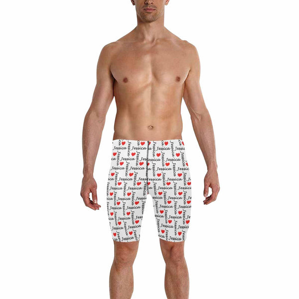 Custom Name Love Arrangement Men's Skinny Stretch Knee Length Swim Trunks