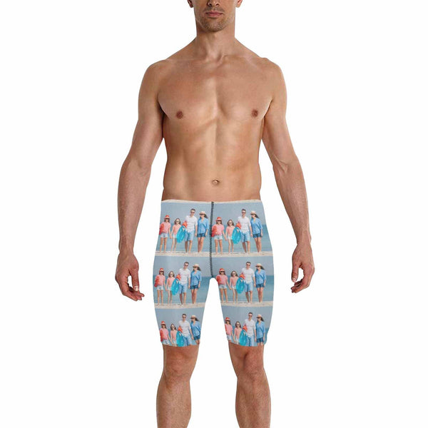 Custom Photo Picture Stitching Men's Skinny Stretch Knee Length Swim Trunks