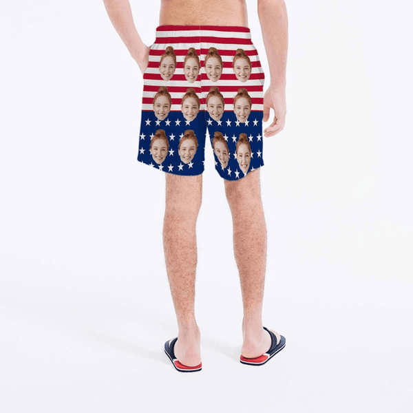 Custom Face Flag Personalized Photo Men's Elastic Beach Short