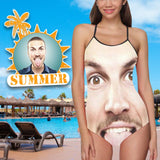 Custom Face Swimsuit Funny Photo Personalized Women's Slip One Piece Bathing Suit Birthday Girlfriend Gift