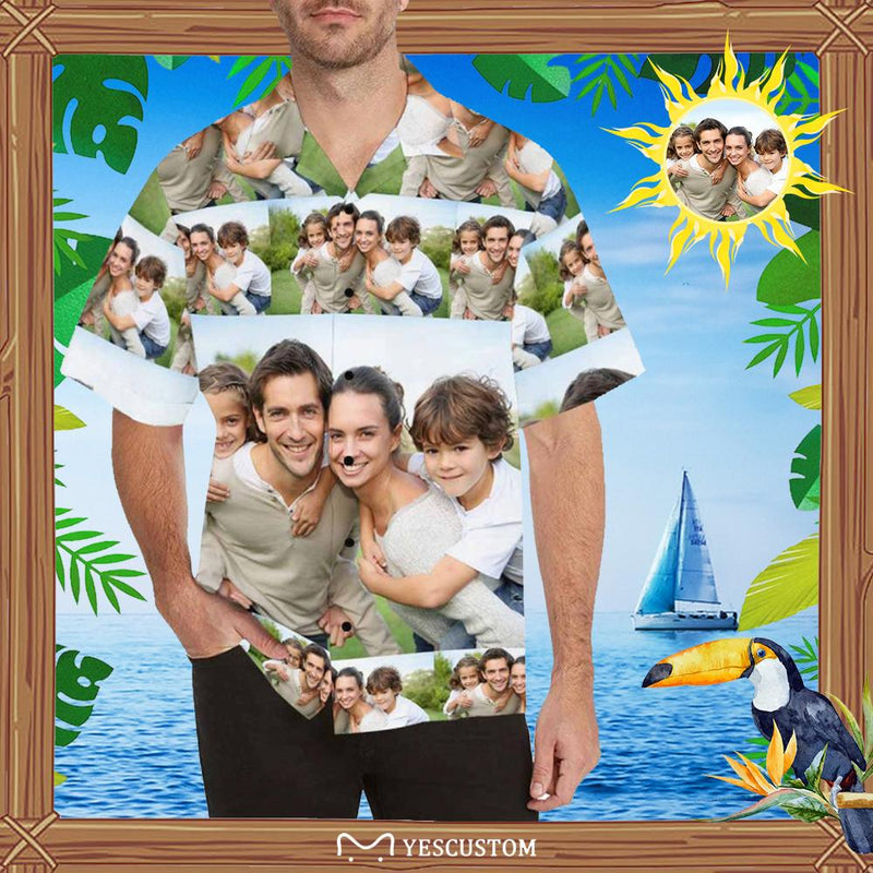 Custom Made Hawaiian Shirts with Photo Happiness Family Reunion Personalized Aloha Shirts for Boyfriend or Husband