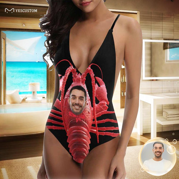 Custom Face Lobster Women's Lacing Backless One Piece Swimsuit