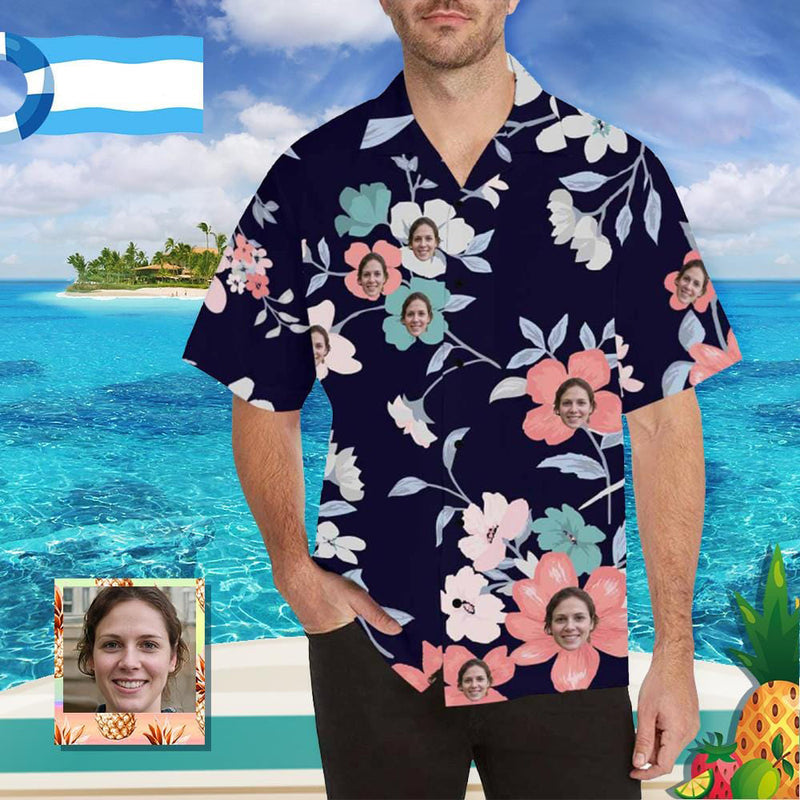 Hawaiian Shirt with Your Face Flower Branch Personalized Hawaiian Shirts Custom Tropical Aloha Shirt for Husband/Boyfriend