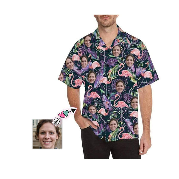 Hawaiian Shirts with Faces on Them Flamingo Purple Leaf Personalized Hawaiian Shirts Face Aloha Shirt Gift for Him