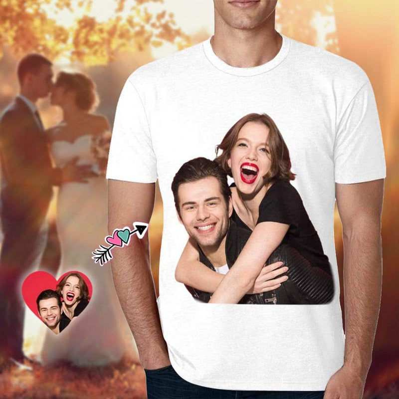 Custom Photo Happy Couple Shirts with Personalized Pictures Print Tee Shirt Vacation Birthday Gift for Him