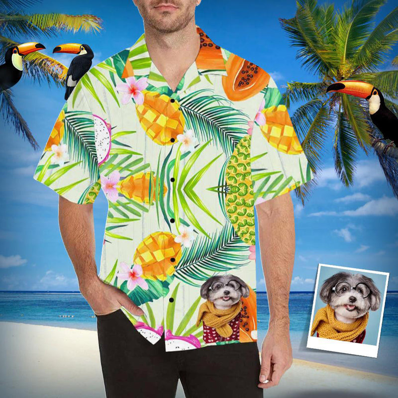 Hawaiian Shirts with Faces on Them Mango Leaves Tropical Aloha Shirt Birthday Vacation Party Gift