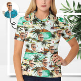 Custom Face Coconut Tree Hawaiian Polo Shirt For Women, Personalized Photo Shirt, Customized Women's All Over Print Polo Shirt