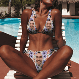 Custom Face Purple Flower Women's Back Strap Bikini