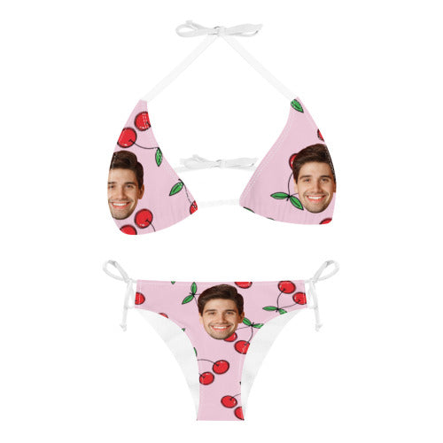 Custom Boyfriend Face Pink Cherry Triangle Bikini Personalized Face Sexy Bikini Swimsuit