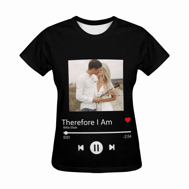 Custom Photo&Text Loving Couple Music Song T Shirt with Photo Make Your Own Tshirt Printed Design T-shirt